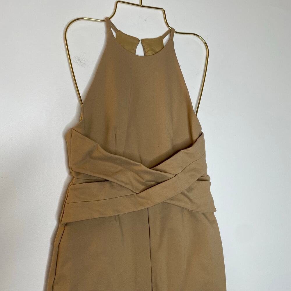 LAVISH ALICE Tan Wrap Front Plunge Back Mini Dress Size US 6 - Picture 6 of 13